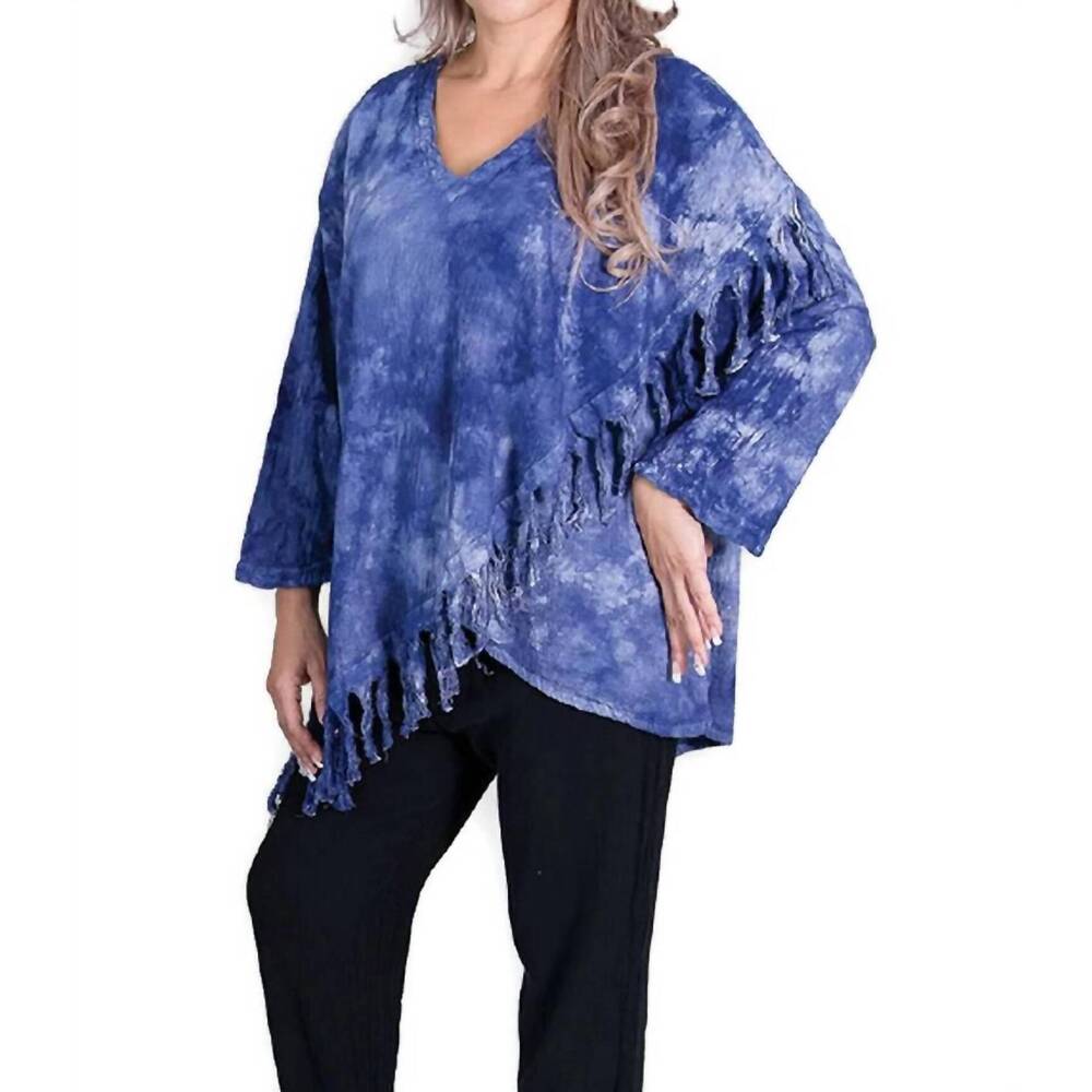NEW MARIA DE GUADALAJARA fringe cotton gauze top in washed blue